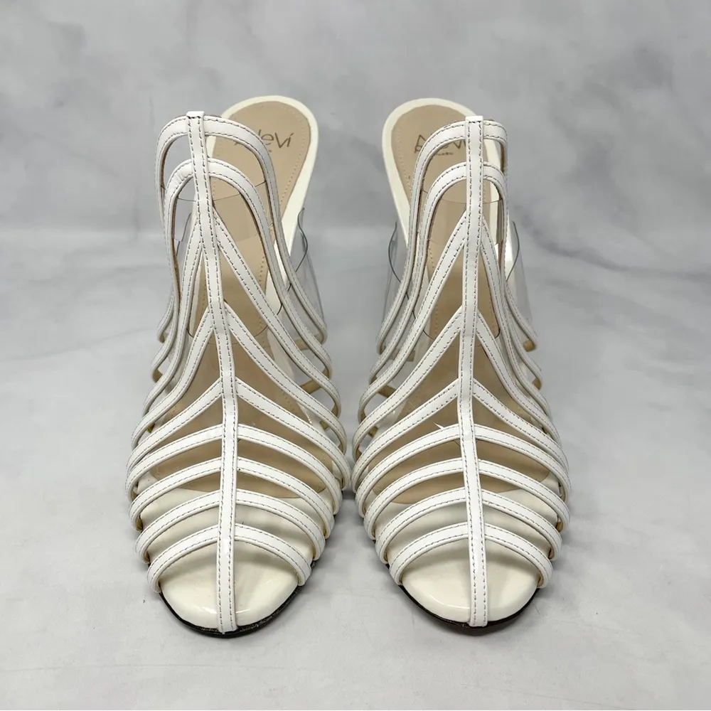 NEW Alevi Milano Alessandra Caged Patent Leather Mule Stiletto Heels White 40 - Image 8