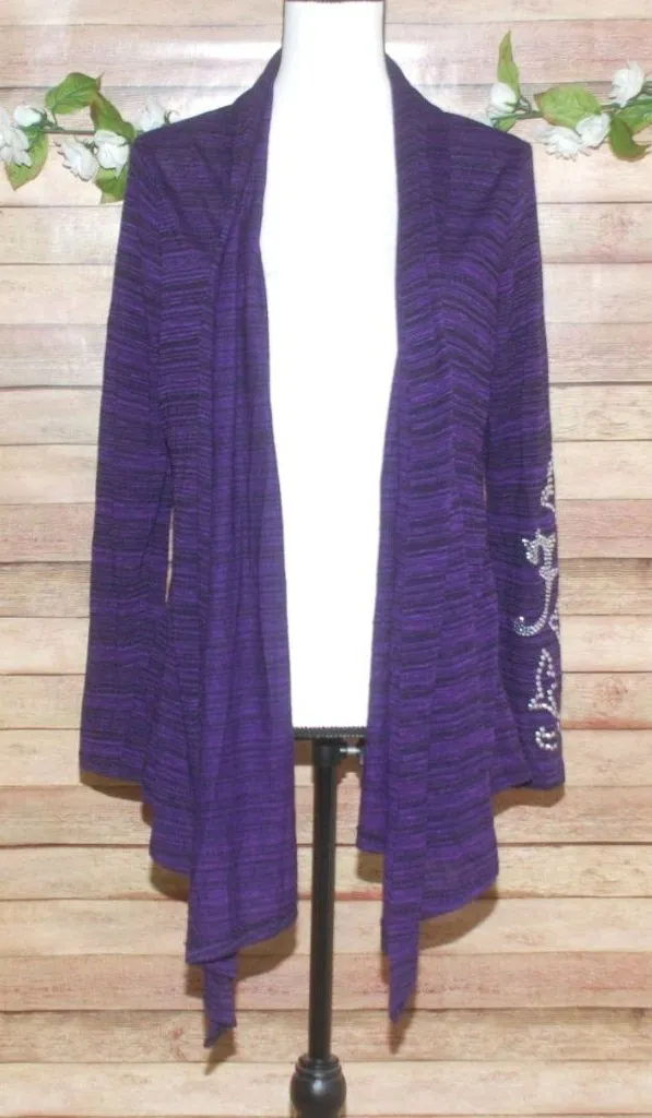 Unique Absolutely Famous Purple Open Front Cardigan Sweater Size L Studded Back - Image 1