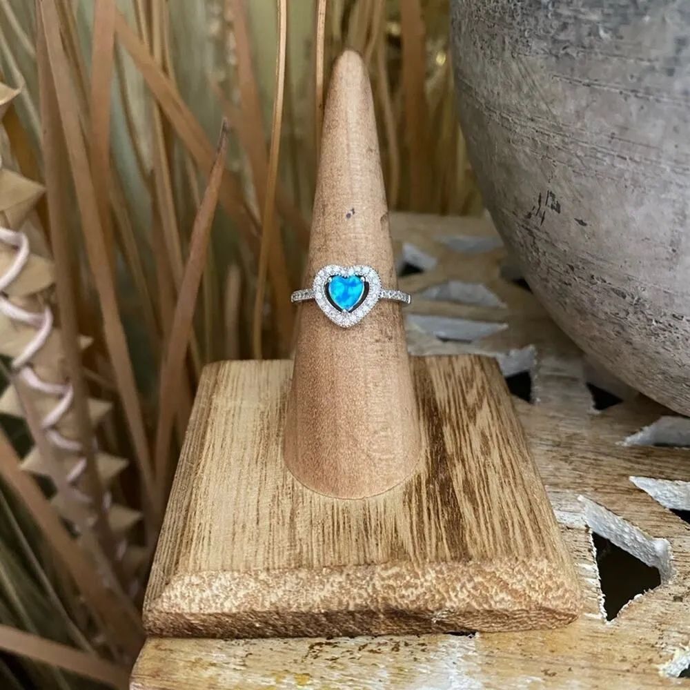 Blue Opal & CZ Heart Sterling Silver Ring size 6 - Image 2