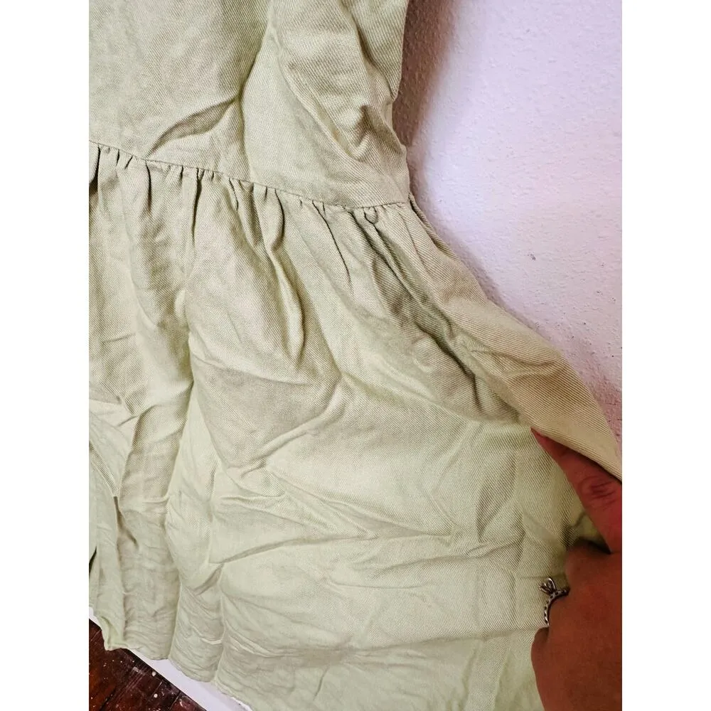 MARISSA WEBB Light Green Linen Blend Front Button Tie Waist Midi Dress Size XS - Image 13