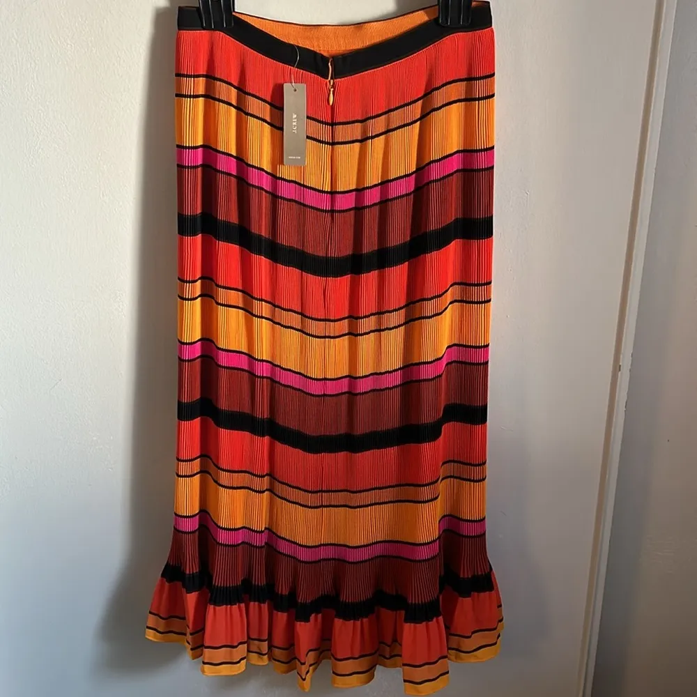 NWT J. Crew Pleated Tea Length Ruffle Bright Preppy Striped Skirt - Image 5