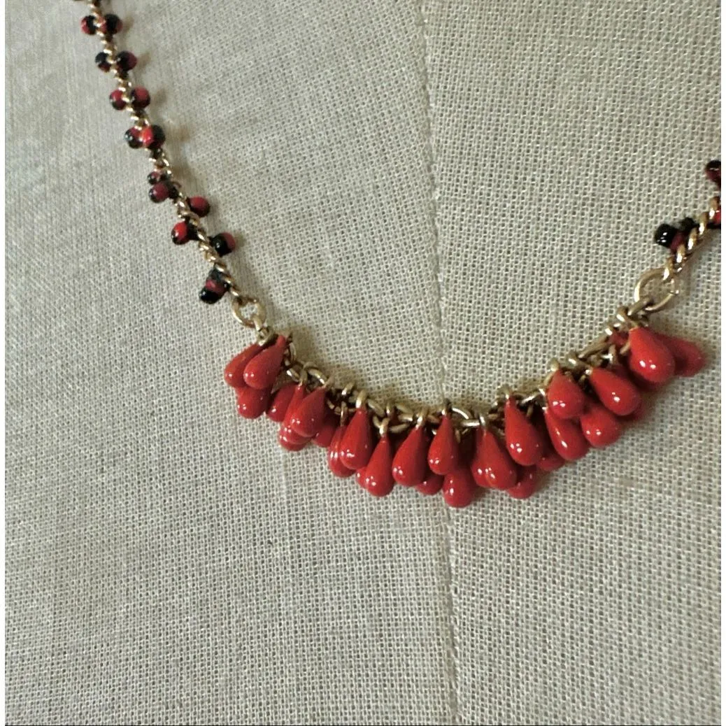 Cabi “La Boheme” Necklace – Red Teardrop Beads & Gold Chain - Image 3