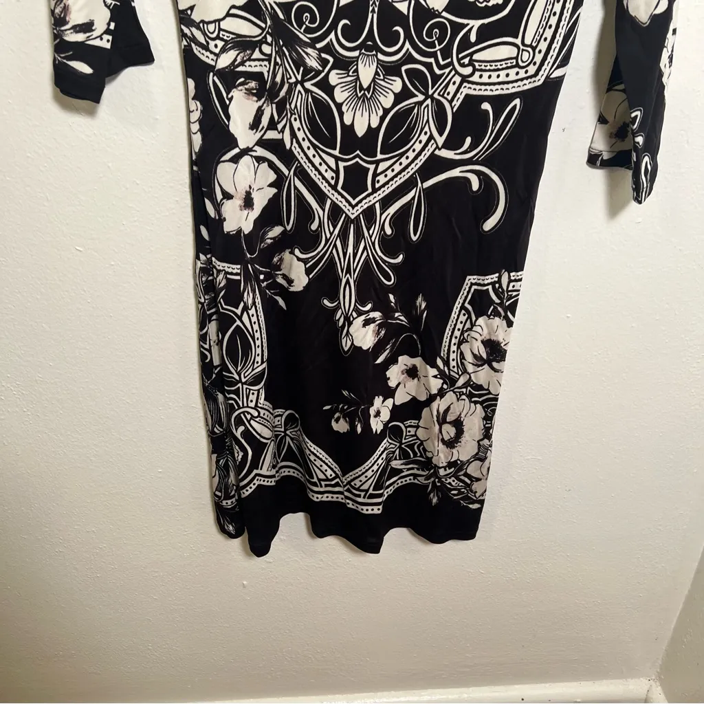 White House Black Market Off Shoulder Mini Tunic Dress Black Floral S - Image 3