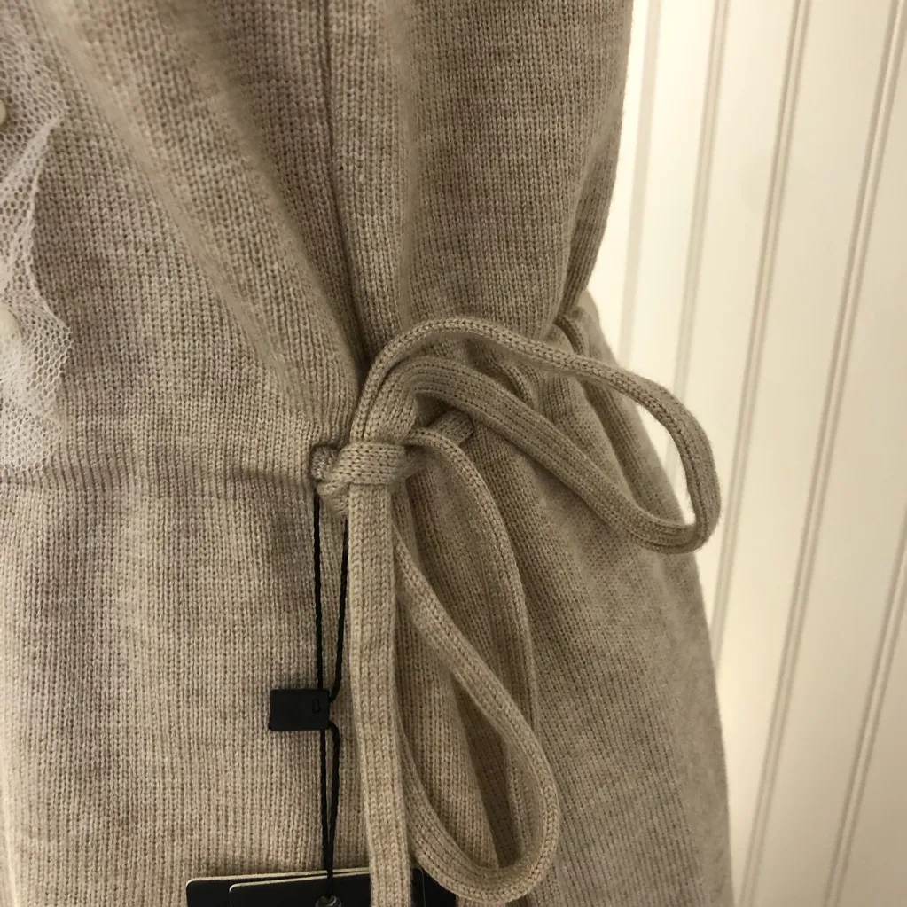 Lai Meng Five Cats Beige Long Sleeve Sweater Dress with Pearl and Lace Detailing Size M - Image 6