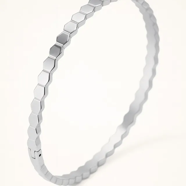 Antian Accessories™ Geometric Stainless Steel Bangle Bracelet Silver - Image 2