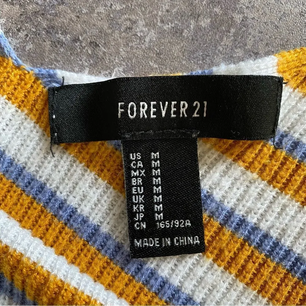 Forever 21 Crop Top Ribbed Stripe V Neck Mustard Periwinkle - Image 6