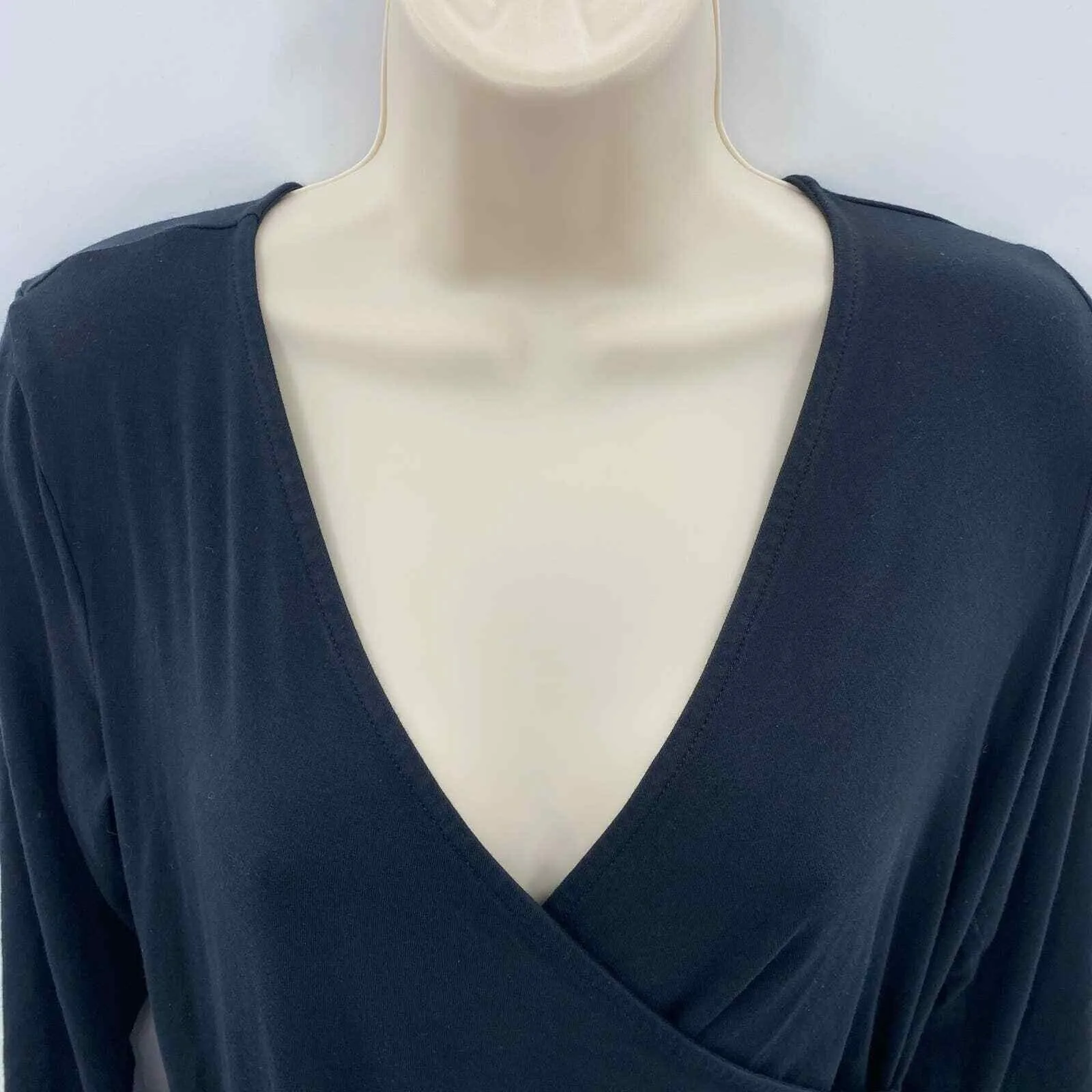 Talbots Faux Wrap Dress Womens Small Petite Black Rayon V-Neck Belt‎ Loops - Image 3