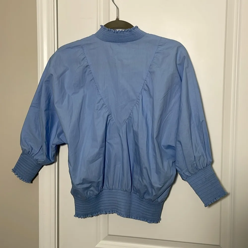 Maje Libou Smocked Blouse women's size 1(S) blue batwing cotton cottage - Image 9