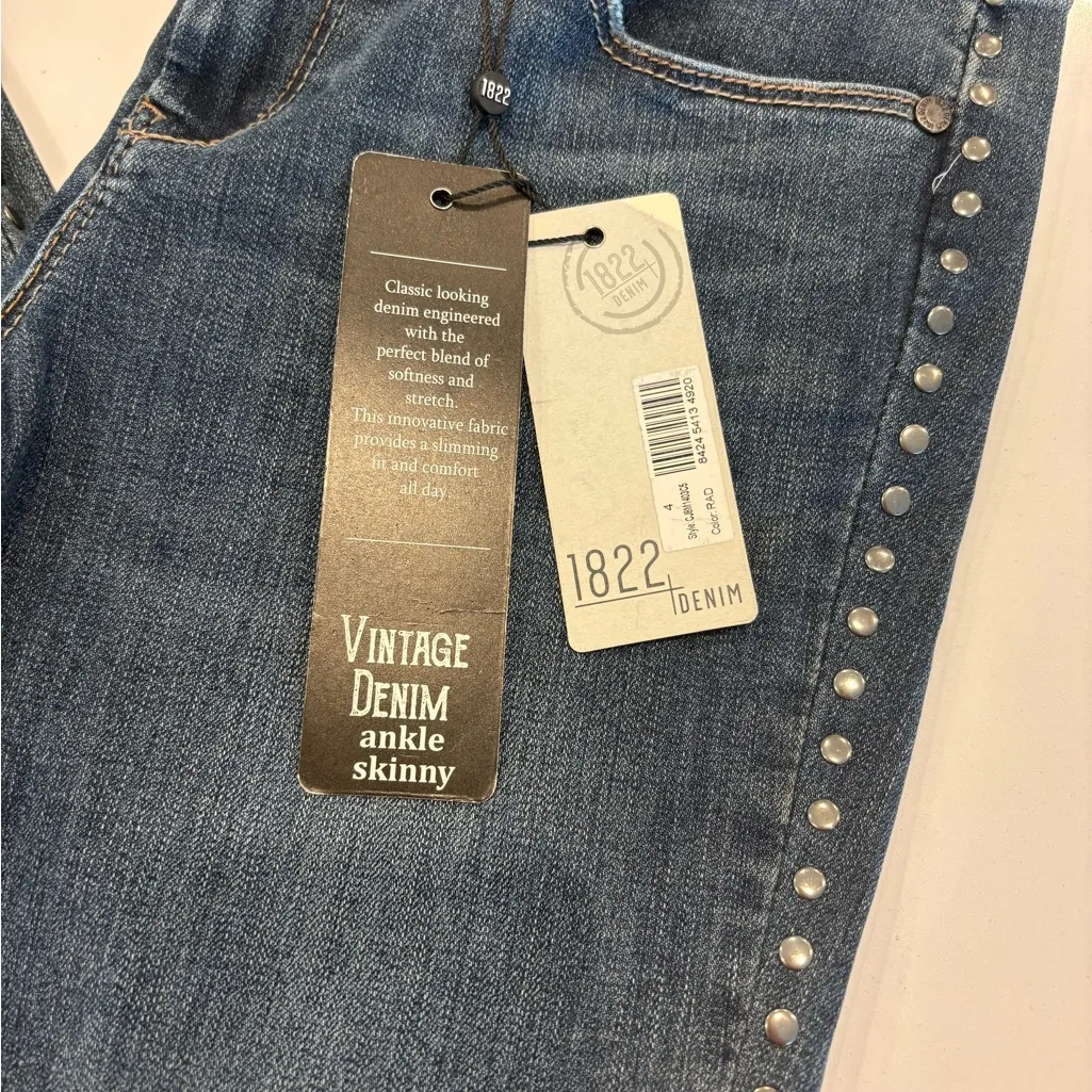 NWT 1822 Vintage Denim ankle skinny jeans size 4. Studded side stripe detail - Image 2