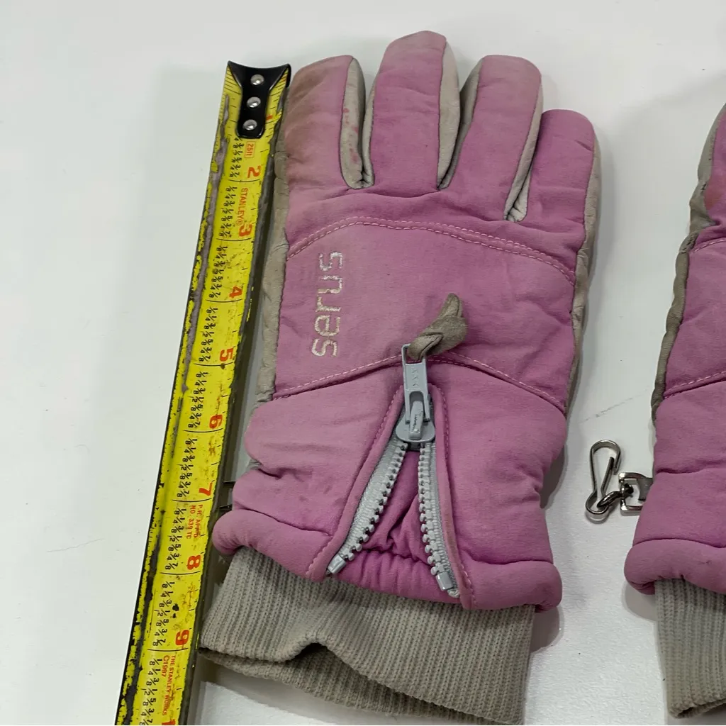 Vintage Serus Winter Ski Snow Mittens Gloves Cowhide Leather Grey Pink Women M Gray - Image 4