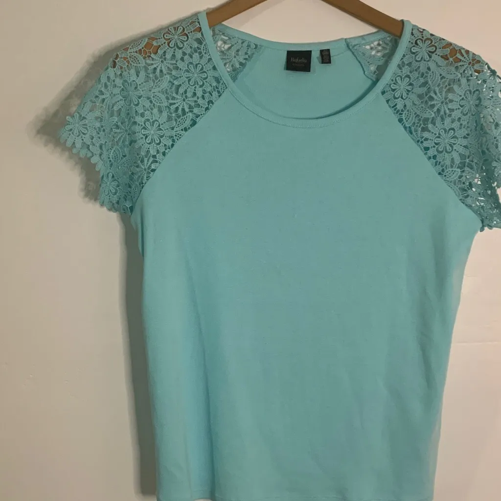 Women's Light Blue Lace Sleeve Top - Image 2
