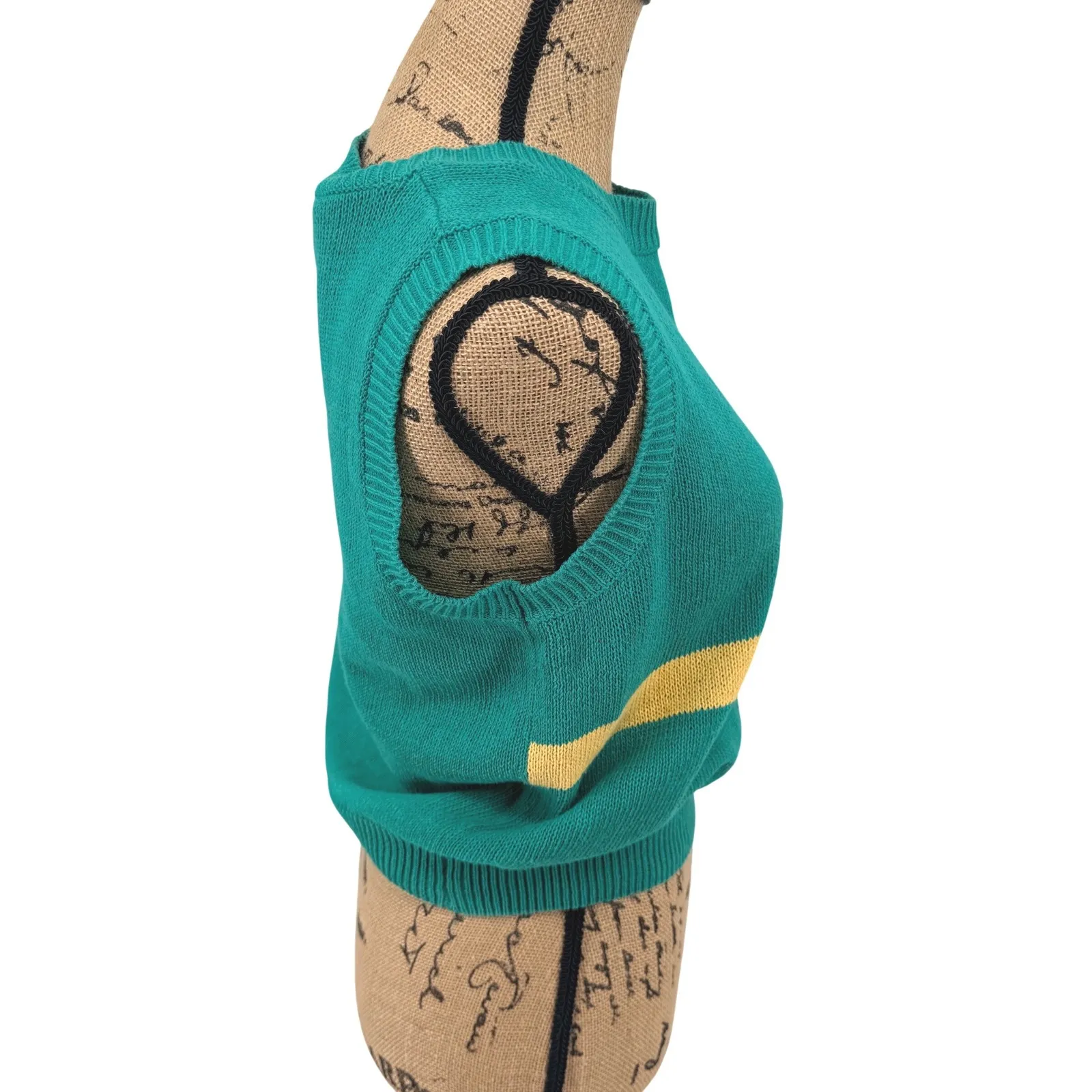 Vtg 80s Green Geometric Triangle Stripe Knit Sweater Vest Women's M Preppy Retro Size M - Image 4