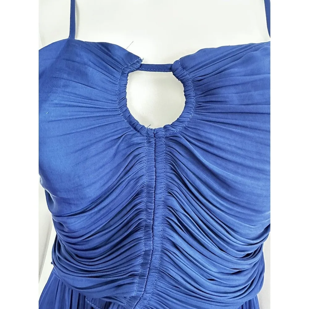 House Of Harlow 1960 Mini Dress Women Royal Blue  Satin Ruched Skater Size M NEW - Image 3