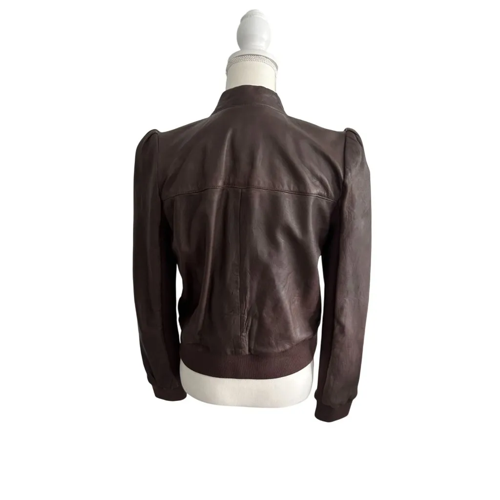HINGE Women's Brown Leather Zip Jacket Size Medium - Image 3