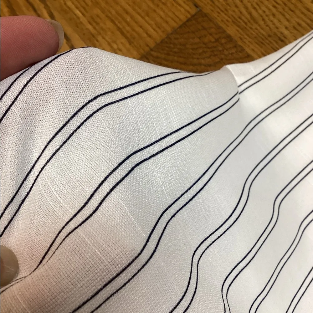 Sweet Wanderer choker collar dress.  White with denim blue stripes. Size Large - Image 12