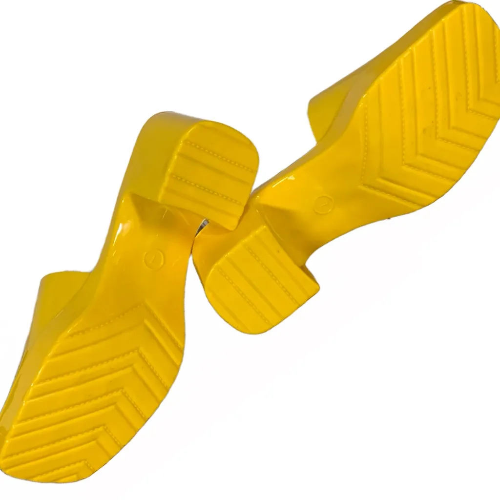 JESSICA SIMPSON LEMON YELLOW "GAVENA" BLOCK HEEL SLIDE PLASTIC SHOES (7) - Image 10