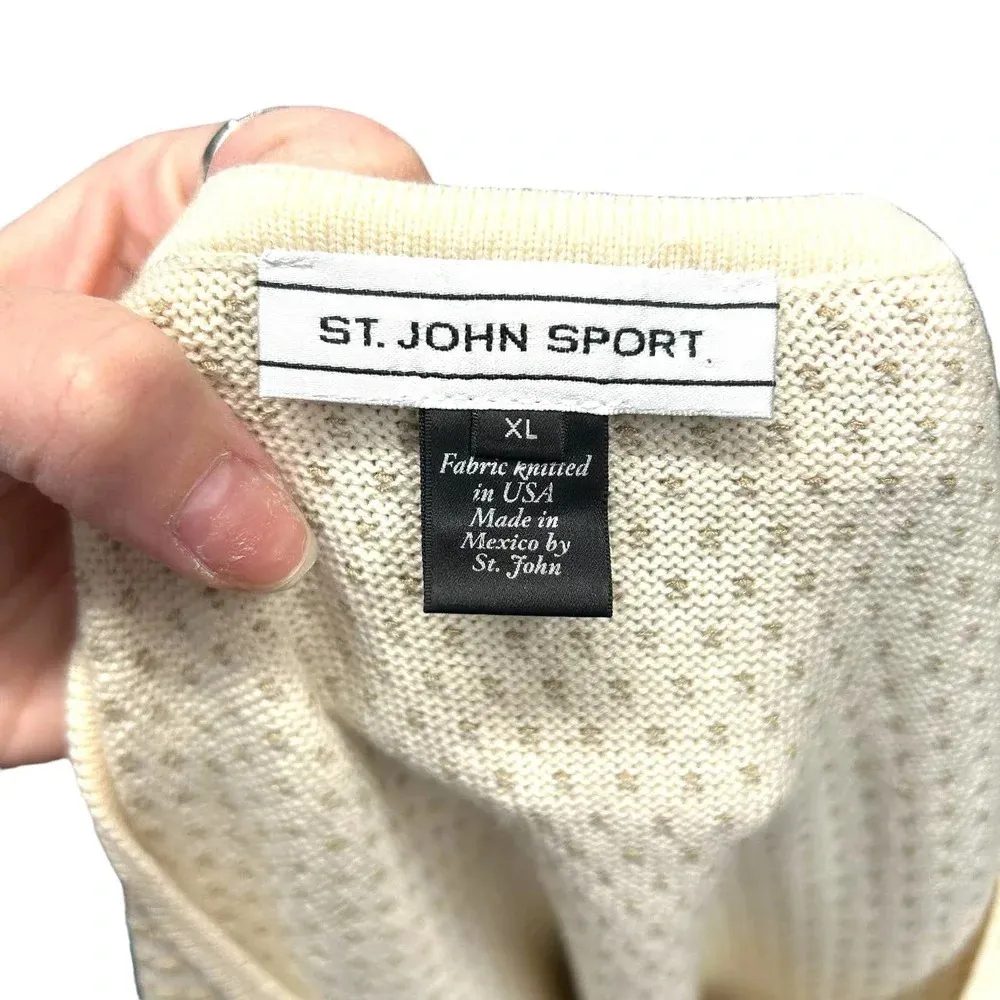 St. John Cream Ivory Stripe Knit Zip Front Sweater Jacket Size‎ XL **Flawed - Image 7