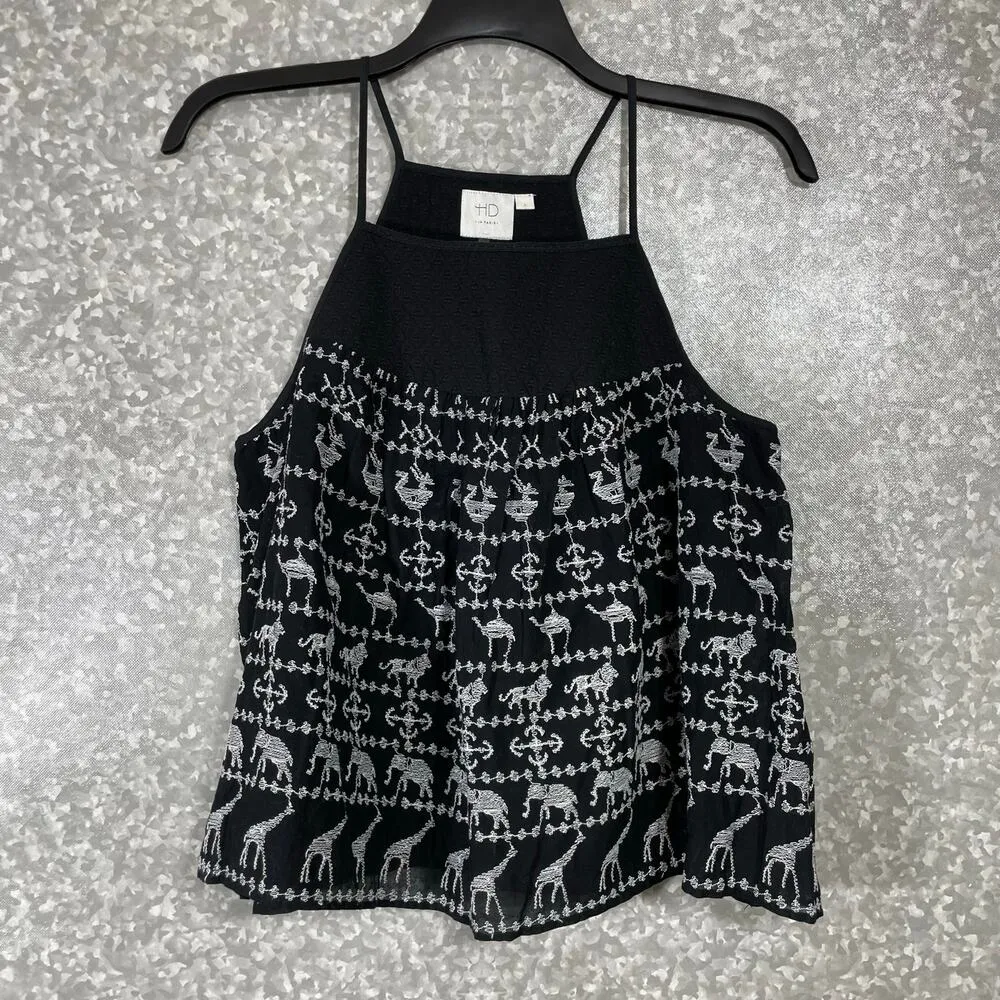 HD In Paris Women's Black Embroidered Animals Tank Top - Size Small - Whimsical - Image 2