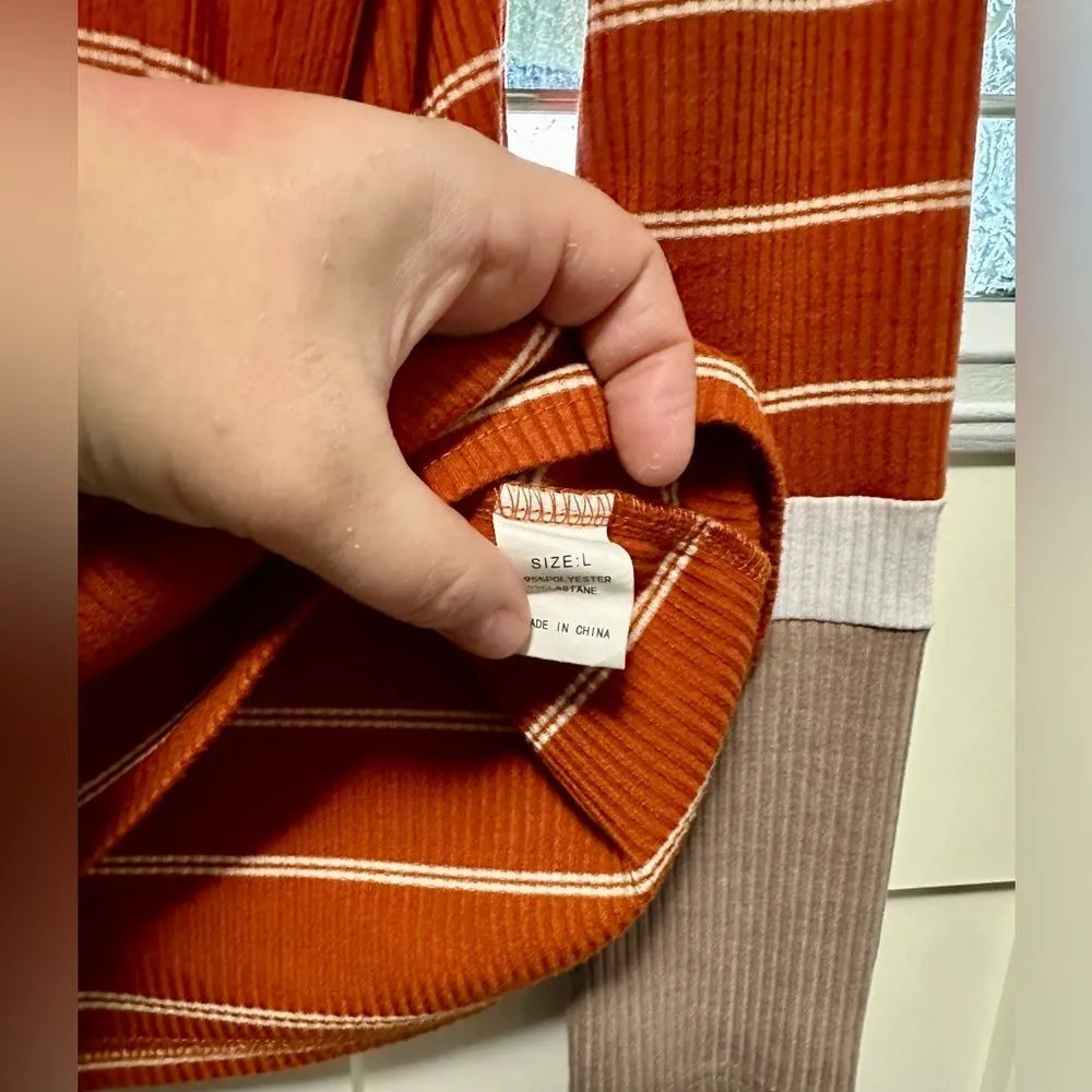 Fall Stripe Color Block Top Orange, White, Tan. Woman's (22) Orange Size L - Image 3