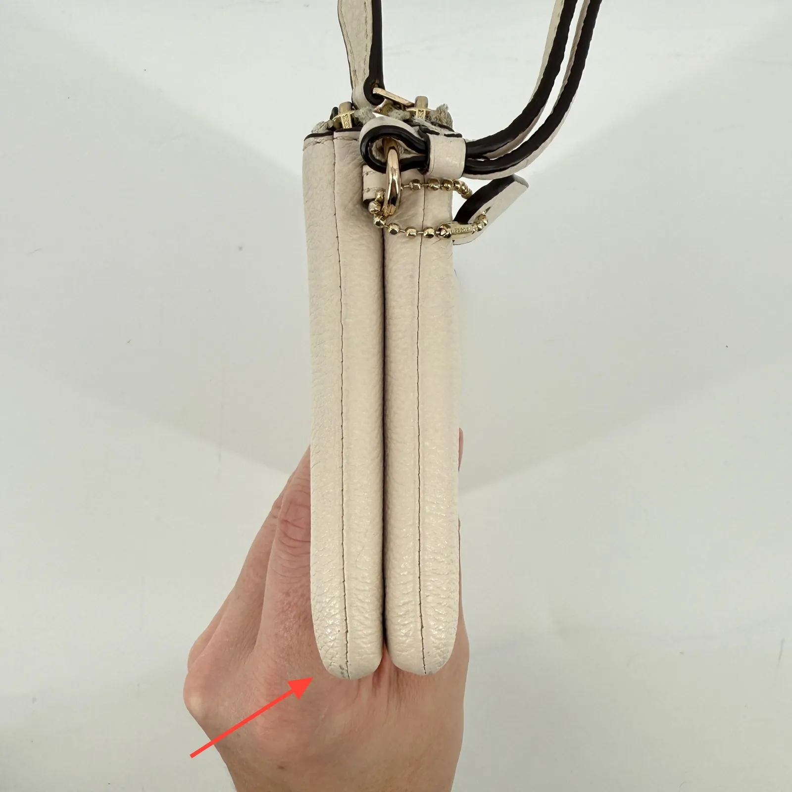 Coach Double Zip Pebble Leather Wristlet Wallet Clutch Cream F54056 Gold Accent - Image 6