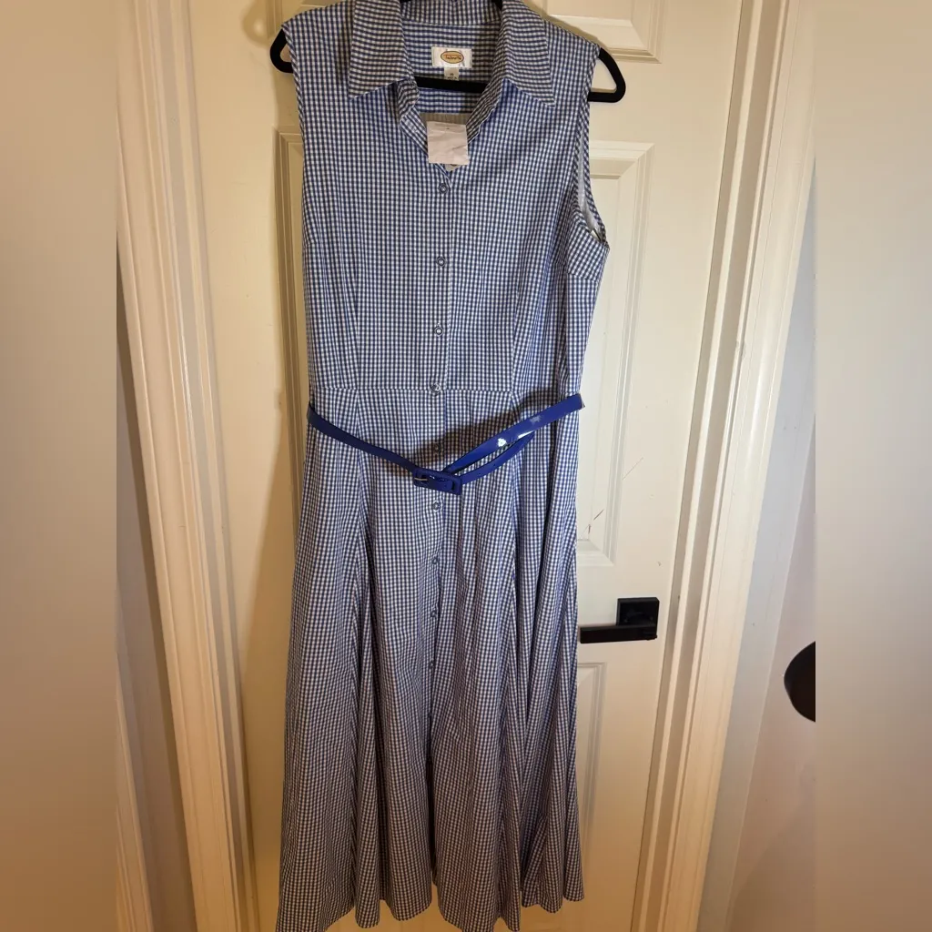 NEW $138 Talbots Shirt Dress Blue White Gingham Cotton Collar Midi 16‎ - Image 2