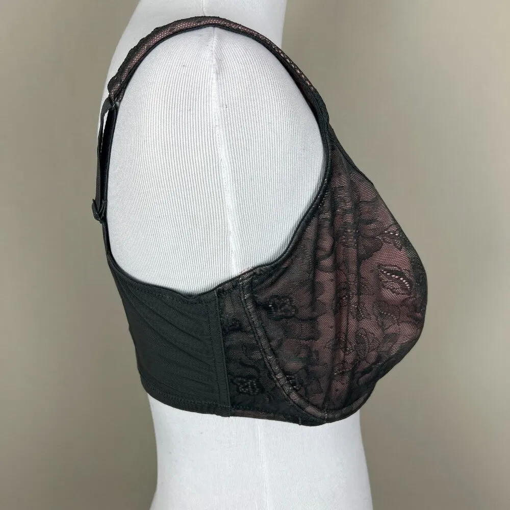 CACIQUE Unlined Full Coverage Modern Lace Underwire Bra 36F Gray Pink Mesh Nylon - Image 5