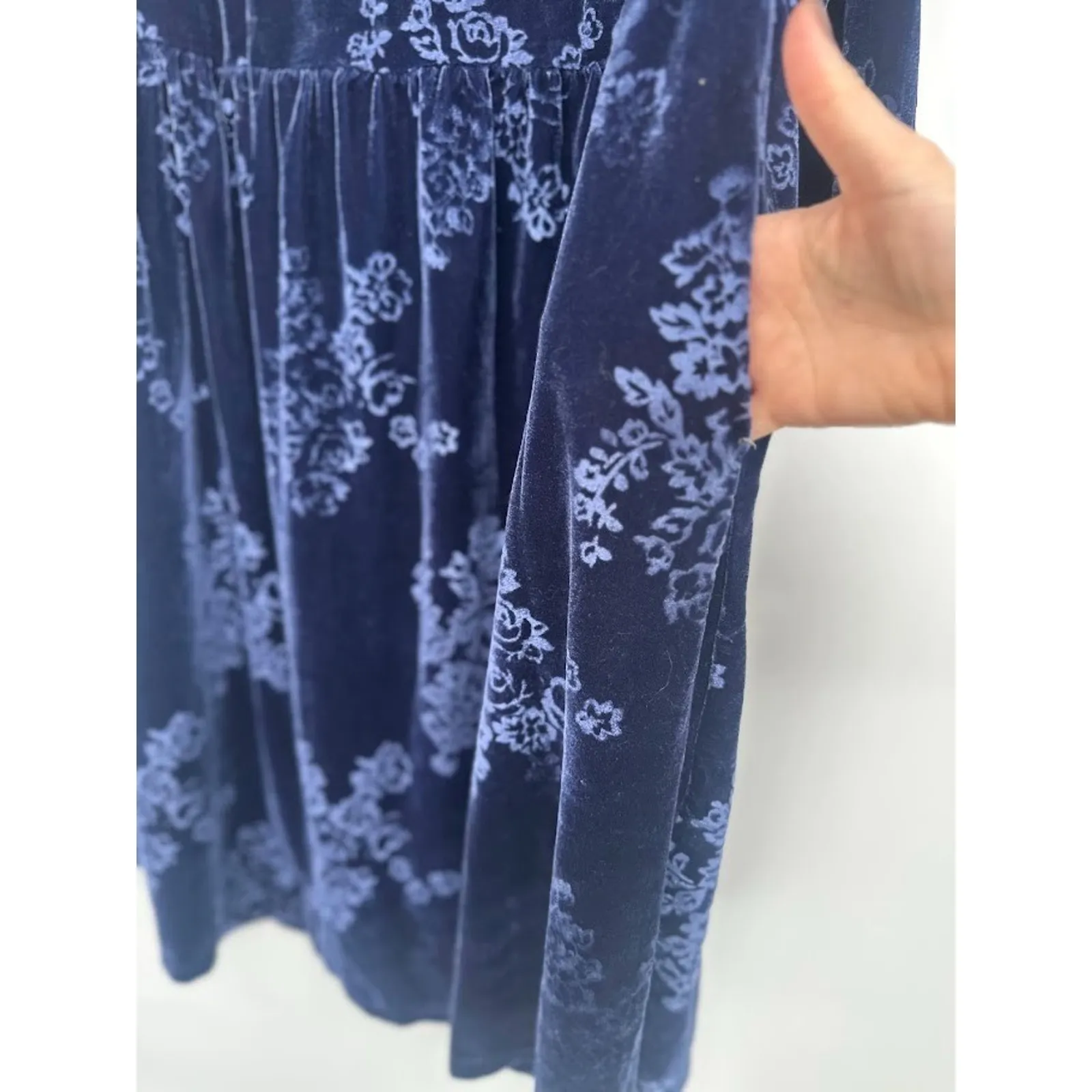 Woman Within Size 18W Blue Floral Velvet Velour Dress 3/4 Sleeve Stretch Pocket - Image 4