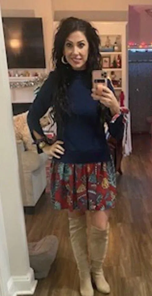 La Double J Blue Floral Long Sleeve Crewneck Tie Sleeves Sporty Dress Size Small - Image 16