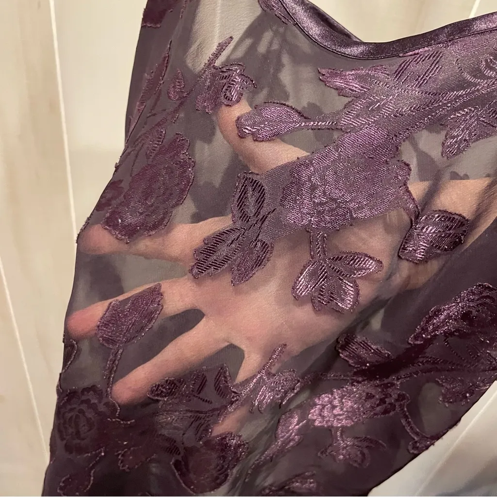 Cute vintage 80s sheer whimsigoth plum fairy floral top mini dress nightgown Black Size L - Image 7