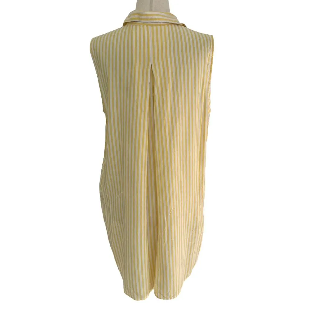 Beach Lunge Lounge Yellow & White Button Up Long Shirt Women's Sz Medium | 22-4 - Image 2