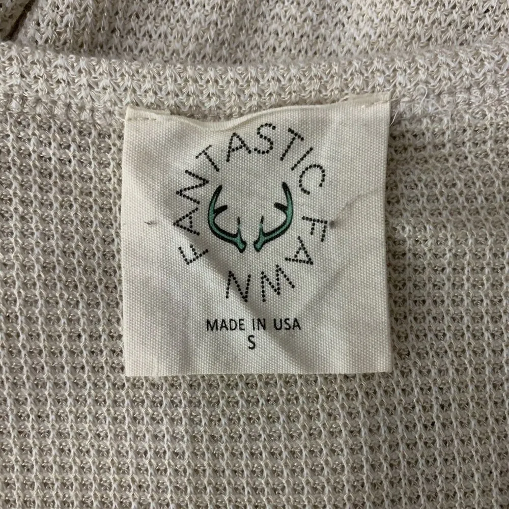 Fantastic Fawn Small Waffle Knit Button Front Tie Top Hem Lightweight - Image 4