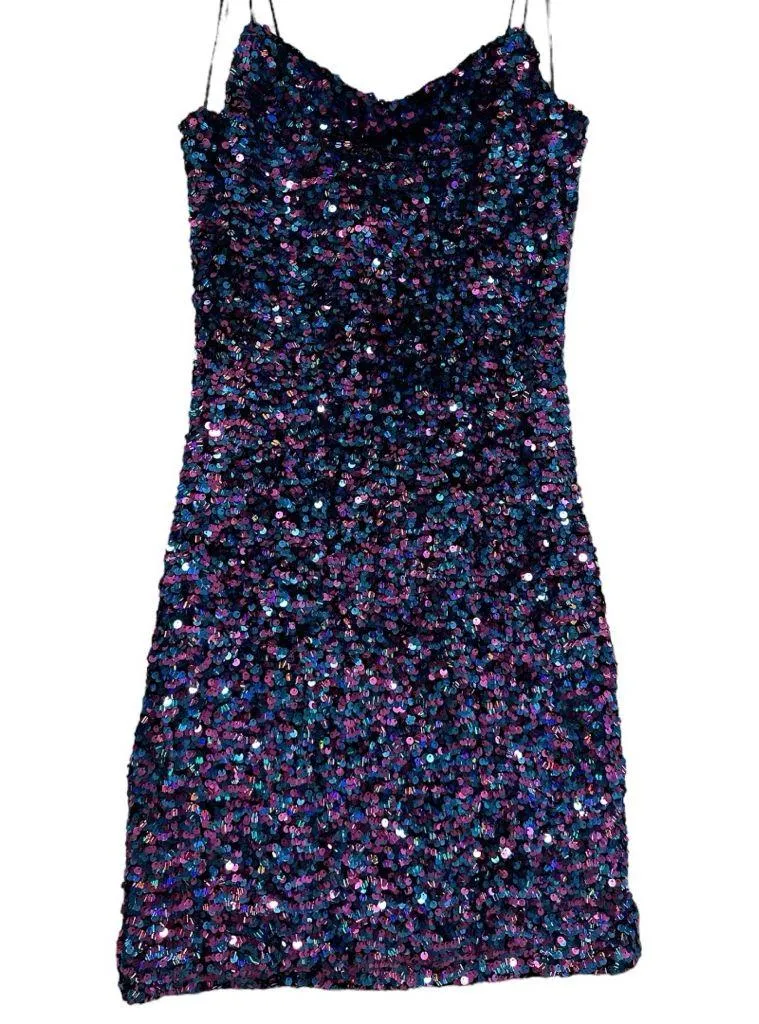 Inspired Hearts Sequin Mini Dress S – Multicolor Bodycon Party Cami, NWOT Blue - Image 4