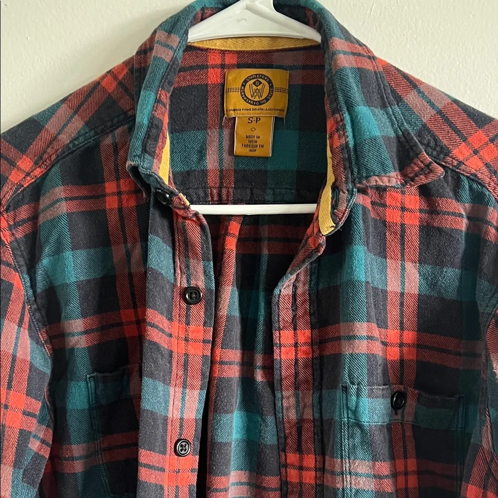 Staplefors Red / Orange and Blue / Teal Plaid Flannel Button - Image 3