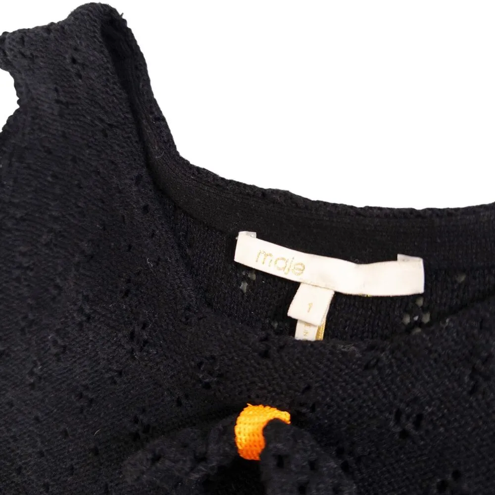 Maje Bow Crochet Eyelet Sleeveless Crew Neck Sweater Top Black 1 (US Small) - Image 6