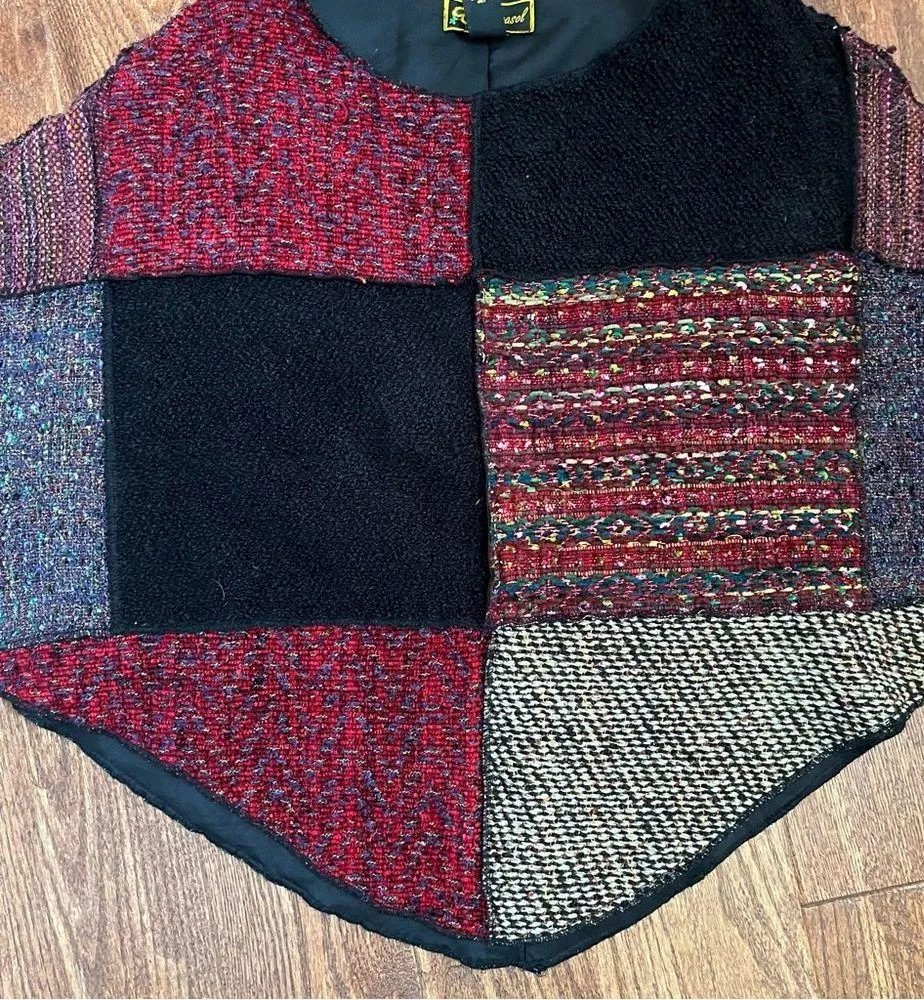 Mirasol Womens Patchwork Wool One Size Metallic Flowy Quilted Knit
Poncho - Image 2