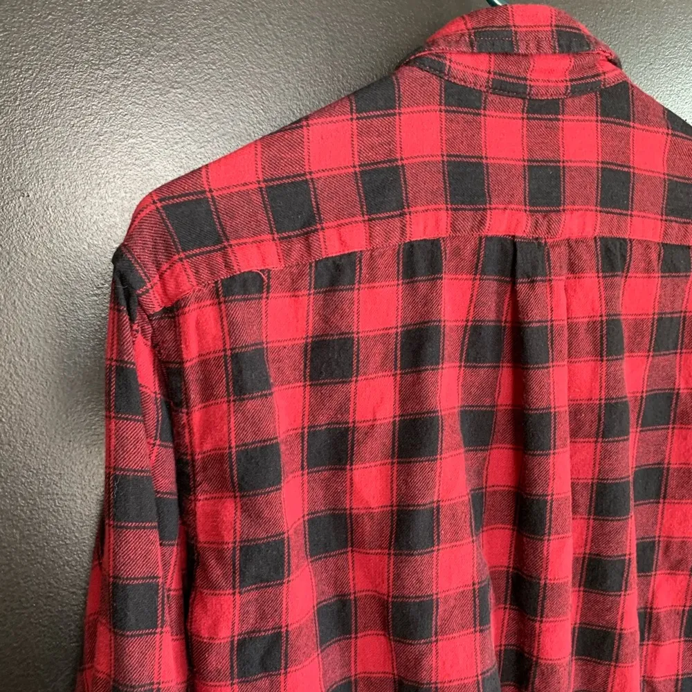 Merona Red Plaid Button Down Flannel Shirt women Medium soft cozy - Image 4