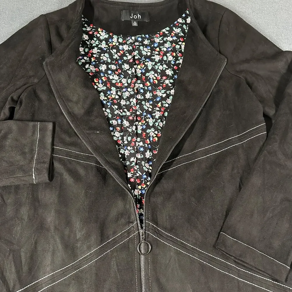 Joh Womens M Black Suede Feel Full Zip Long Sleeve Jacket Dress Pockets Soft Size M - Image 8