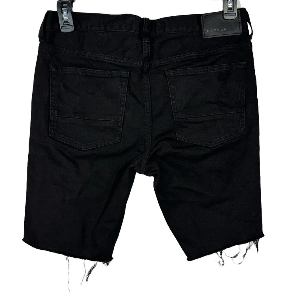 PacSun SZ 31 Skinny Bermuda Jean Shorts Distressed Mid-Rise Frayed Hems Black - Image 3