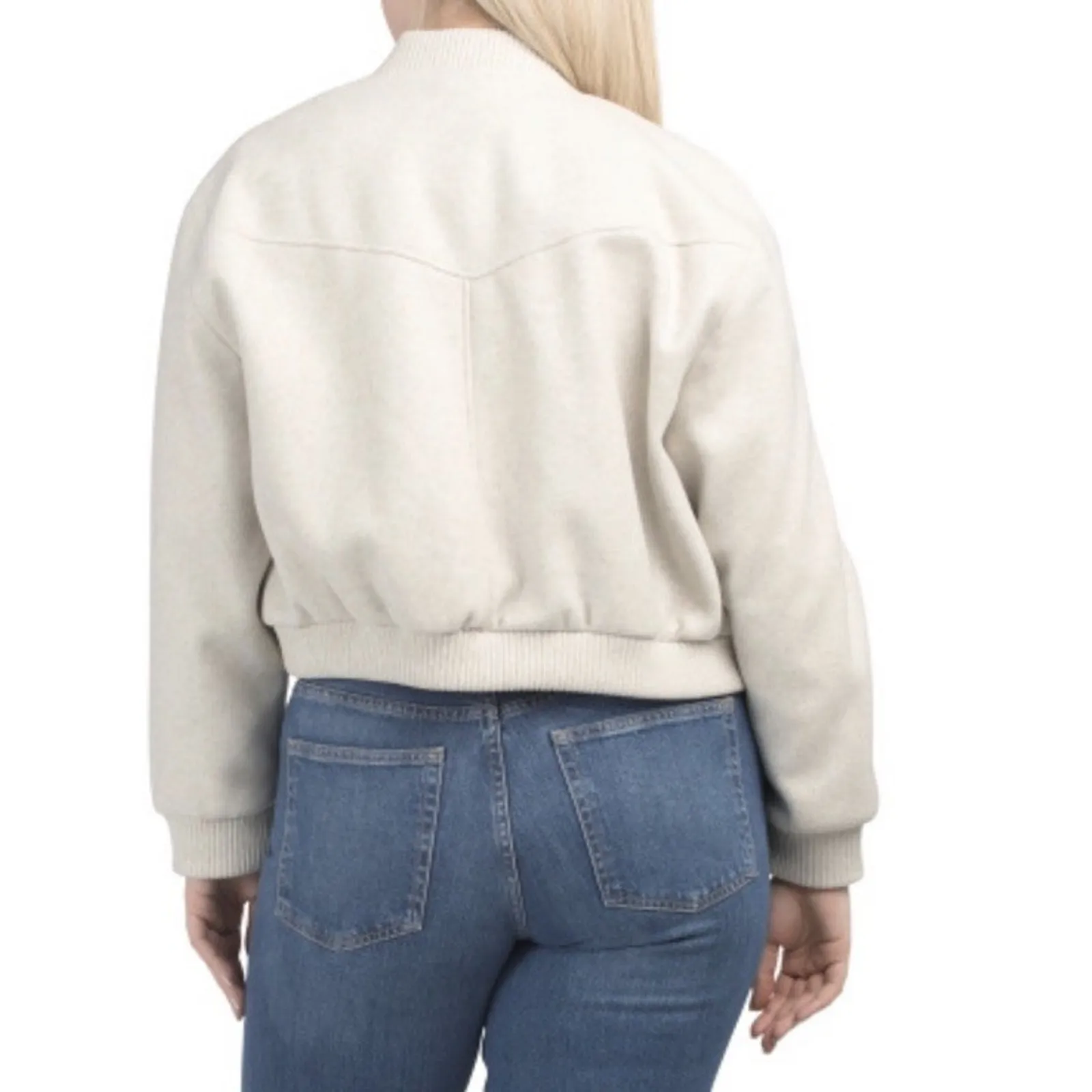 ZARA Soft Bomber Jacket Cropped Womens Sz XXL Pockets Snaps Beige 3046/319/712 - Image 4