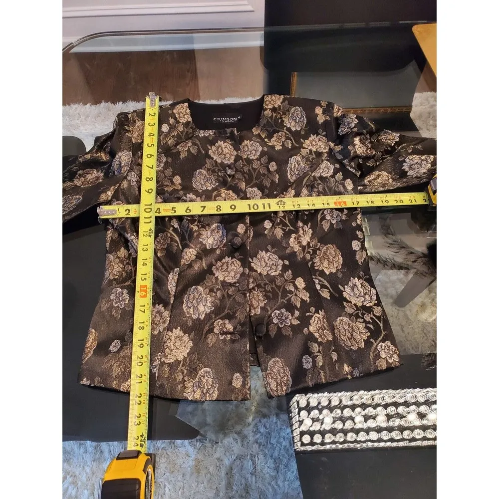 Crimson by Lawrence Kurtz Black Floral Long Sleeve Buttons Front Jacket Blazer 6 - Image 11