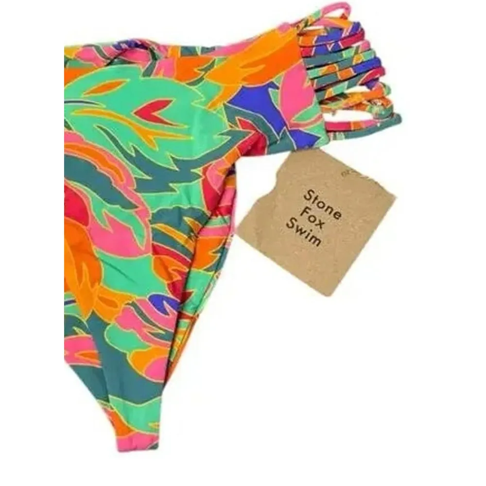 NWT Stone Fox Swim Simone Bikini Cheeky Bottom Stained Glass Print XS MultiColor - Image 5