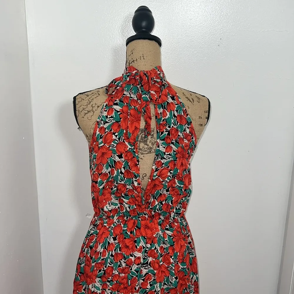 BTFBM Women Floral Dresses Casual Summer Sleeveless Halter Neck Ruffle Belt Boho Size L - Image 10