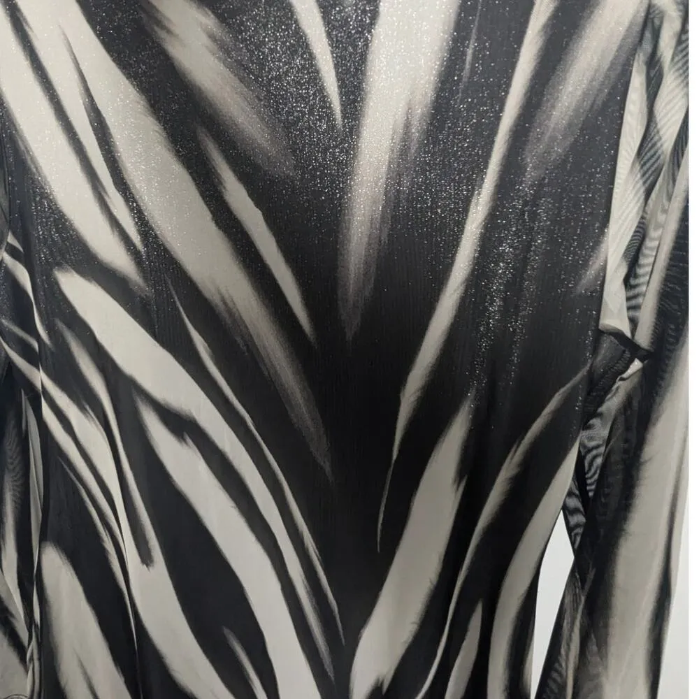 Alfani Sheer Zebra Print Metallic Midi Dress Mock Neck Long Sleeve Size M - Image 8