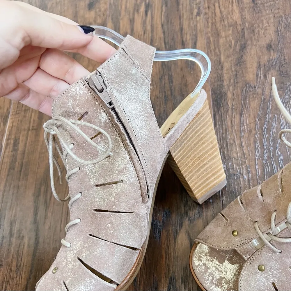 Paul Green • Cosmo peep toe sandal heeled lace up gold gladiator cage bootie - Image 7