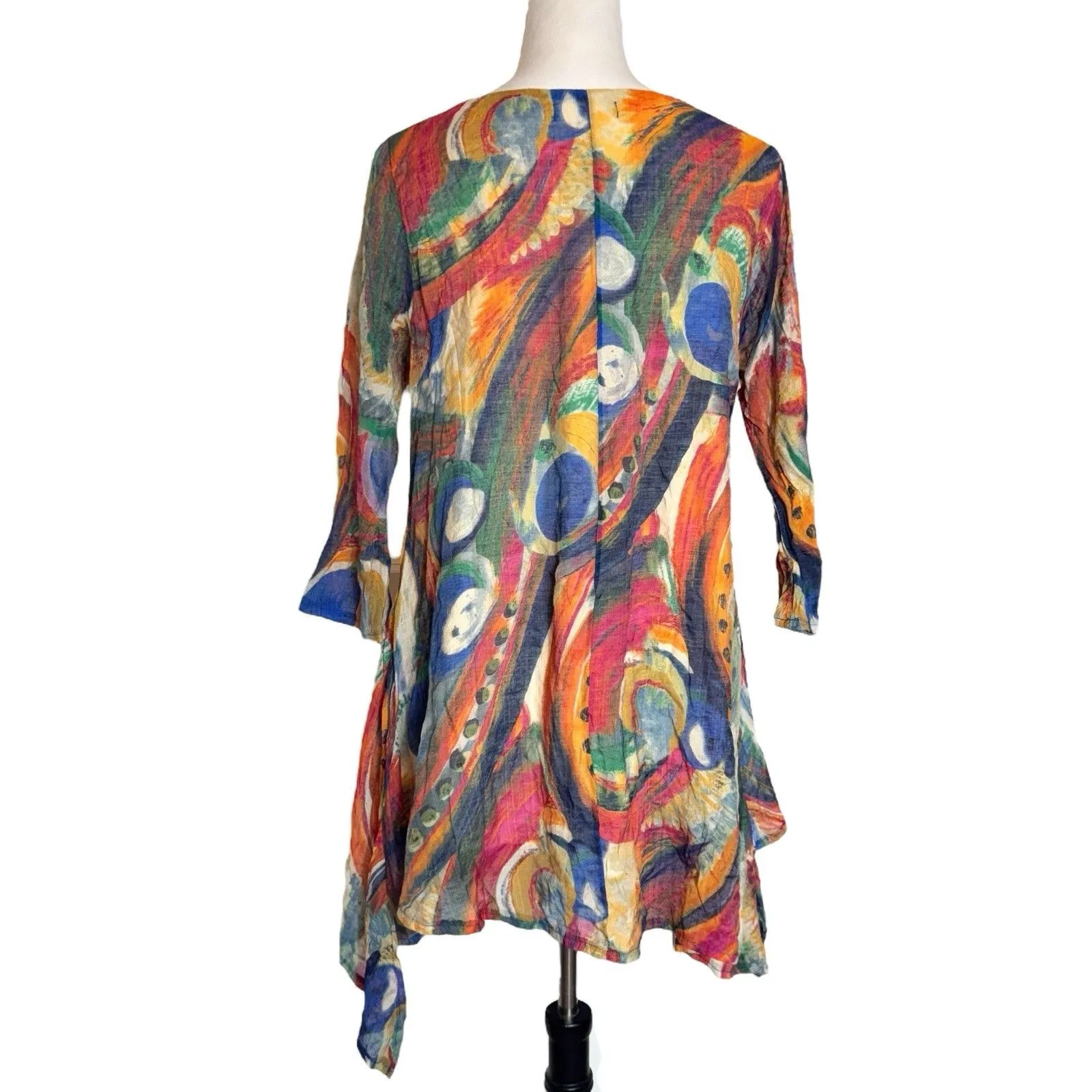 Y2K Vintage Artsy Asymmetric Gauze Tunic Top Small Boho Fairy Lagenlook Abstract Blue - Image 2