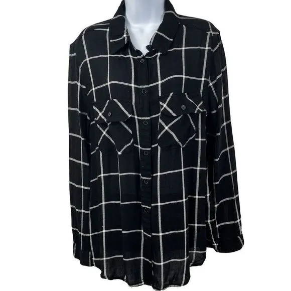 Carly Jean Windowpane Plaid Long Sleeve Boyfriend Fit Button Down Shirt Top CJLA - Image 5