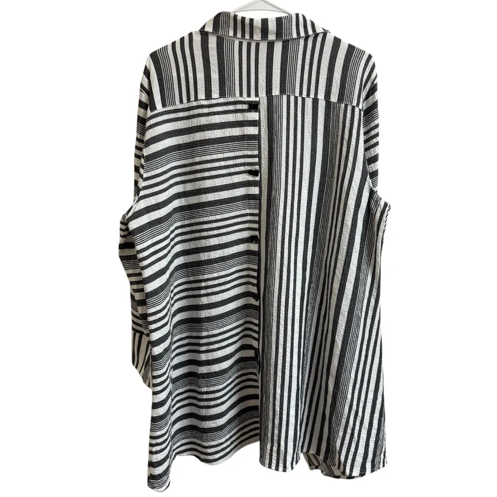 Ali Miles Women Sz XL Black White Stripe Minimalist Long Tunic Top Crinkle Artsy - Image 2