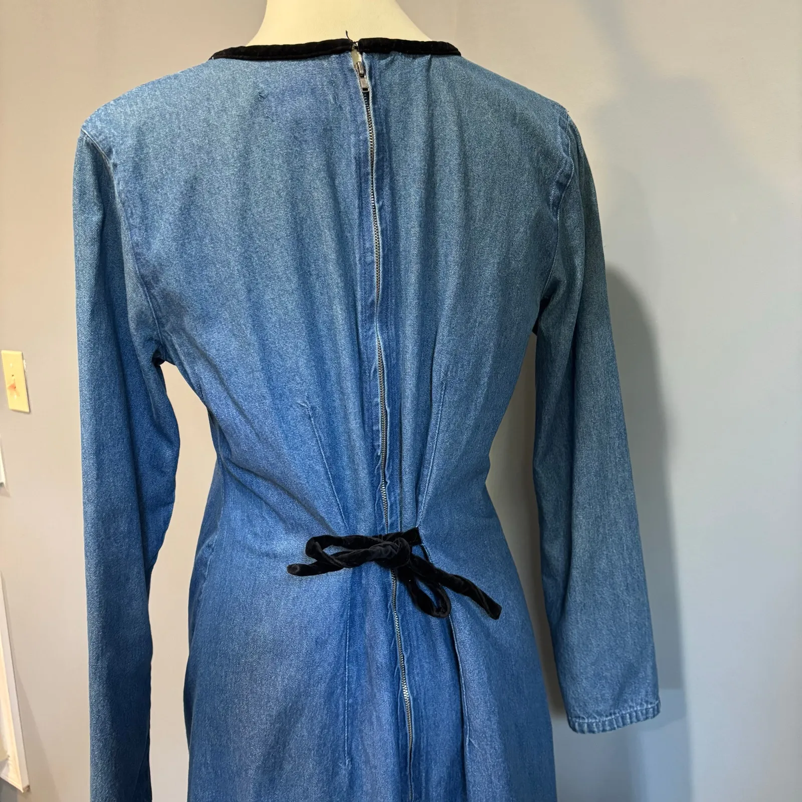 Vintage 90s Y2K Blue Denim Maxi Prairie Dress modest cottage , Size 8 - Image 5