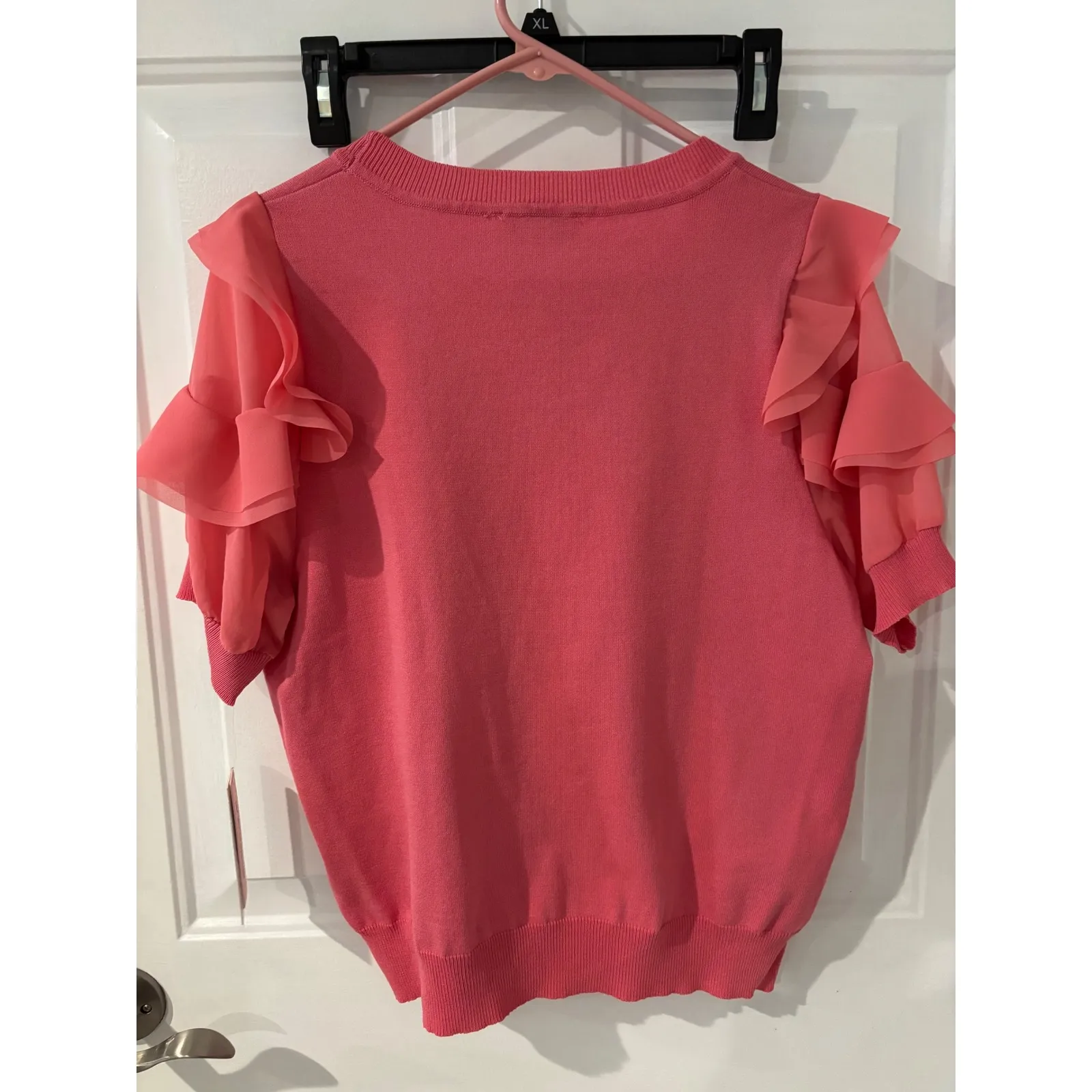 Nanette Lepore Pink Ruffle Sleeve Knit Sweater Top Women's Size L - Image 5