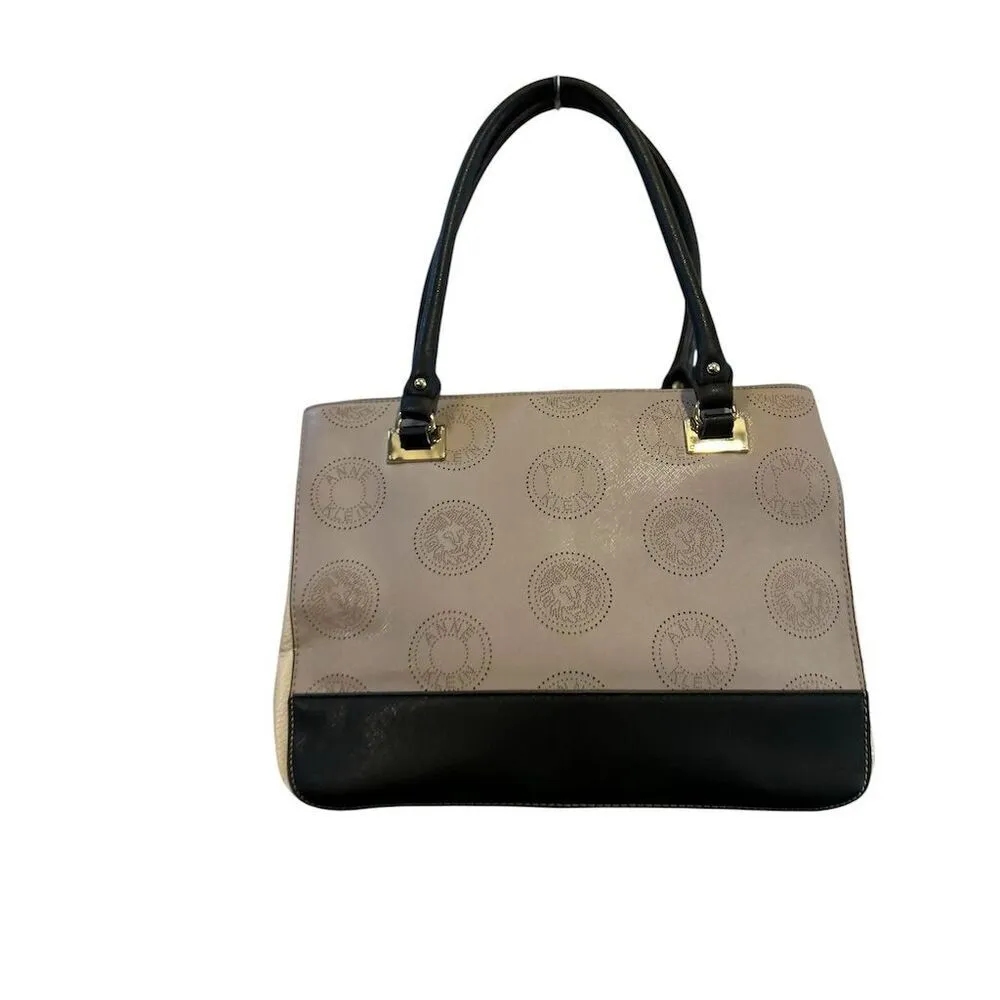 Anne Klein Women's Monogram Tote‎ Bag Black Beige Gold Lion Accent - Image 4